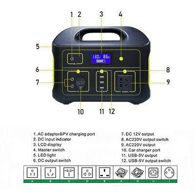 LiFePO4 Outdoor Portable Power Station Battery 12V 24V DC Output 220V Output